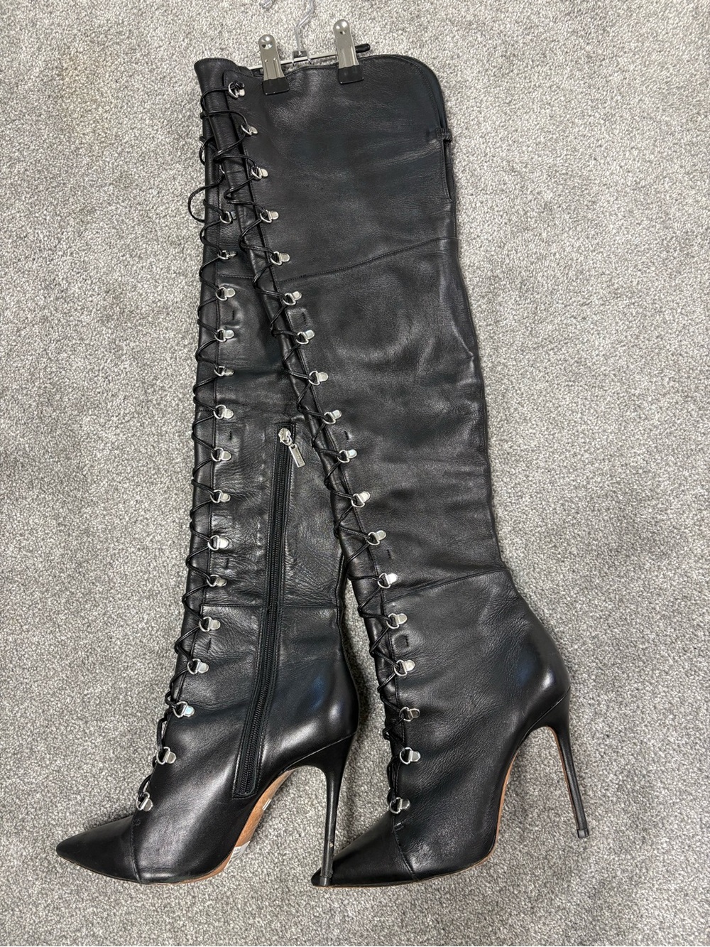 Schutz Black Lace-Up Over-the-Knee Stiletto Boots